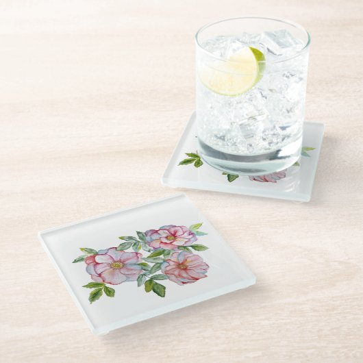 美しいリアルな水彩バラ。 ガラスコースター (アングル)