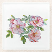 美しいリアルな水彩バラ。 ガラスコースター (正面)