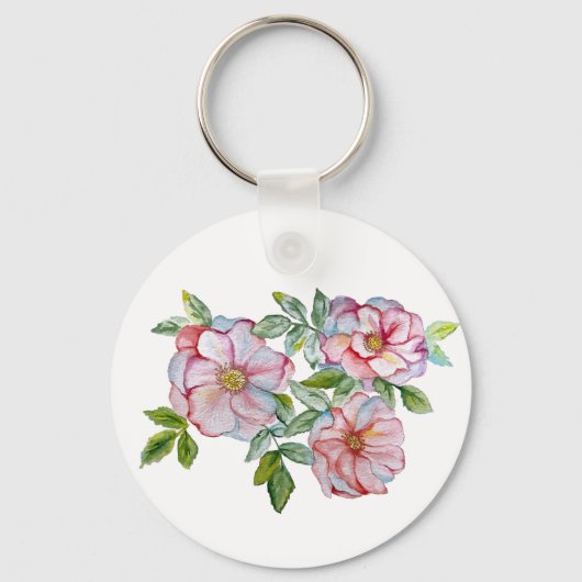 美しいリアルな水彩バラ。 キーホルダー (正面)