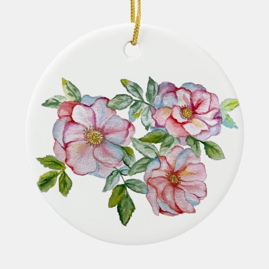 美しいリアルな水彩バラ。 セラミックオーナメント (正面)