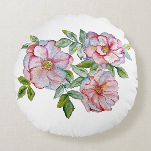 美しいリアルな水彩バラ。 ラウンドクッション (正面)