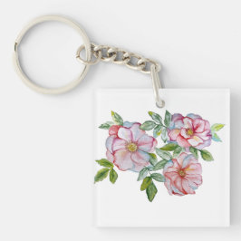 美しいリアルな水彩画のバラ キーホルダー