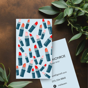 美しいリップスティックのメイクアップアーティストカード薄い青 名刺