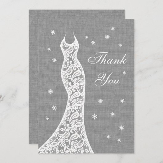 美しいリネンフラット冬ありがとう サンキューカード (正面/裏面)