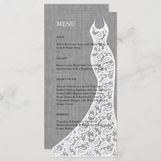 美しいリネンブライダルシャワーメニュー メニュー (正面/裏面)