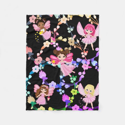 美しいリングの花と妖精 フリースブランケット (正面)