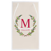 美しいリースパーソナライズされたモノグラムクリスマス スモールペーパーバッグ (裏面)