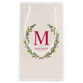 美しいリースパーソナライズされたモノグラムクリスマス スモールペーパーバッグ (正面)