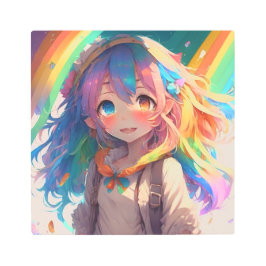 美しいレインボーアニメガール メタルプリント