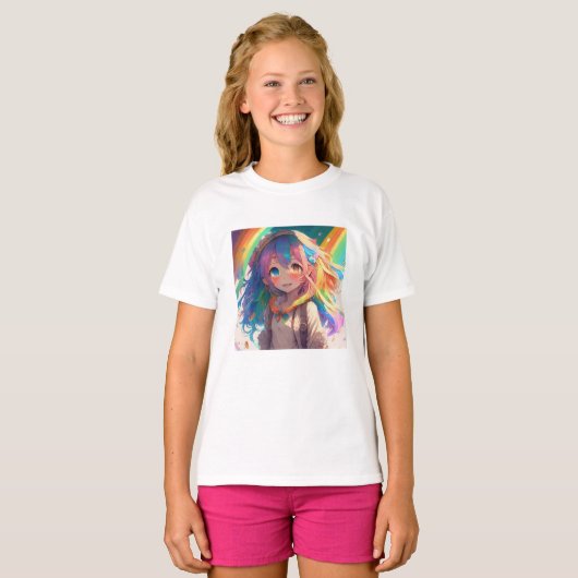 美しいレインボーアニメガール Tシャツ (正面フル)