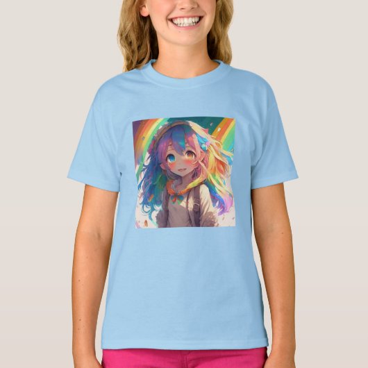 美しいレインボーアニメガール Tシャツ (正面)