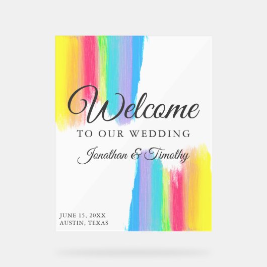 美しいレインボーカスタムーのへようこそ結婚 アクリルサイン (正面)
