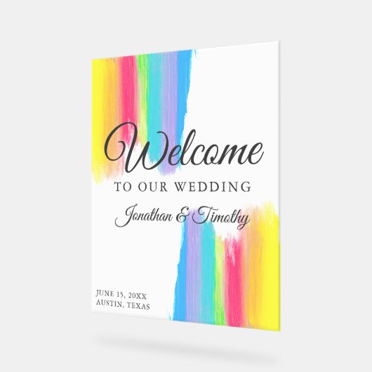 美しいレインボーカスタムーのへようこそ結婚 アクリルサイン (傾斜)