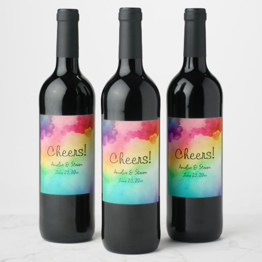 美しいレインボーカラー抽象デザイン-応援! ワインラベル (ボトル)