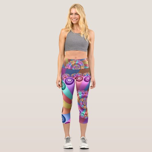 美しいレインボーカラー抽象芸術フラクタルアート カプリレギンス (正面)