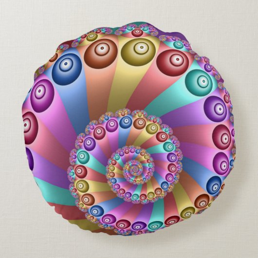 美しいレインボーカラー抽象芸術フラクタルアート ラウンドクッション (裏面)