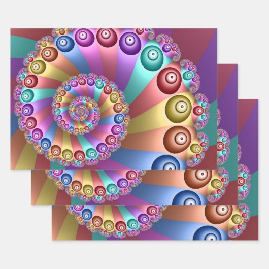 美しいレインボーカラー抽象芸術フラクタルアート ラッピングペーパーシート (セット)