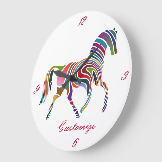 美しいレインボーカラー馬サンダー_コーブ ラージ壁時計 (傾斜)