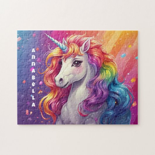 美しいレインボーマネユニコーンパーソナライズされた ジグソーパズル (横)