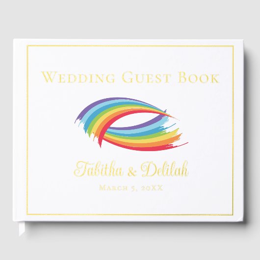 美しいレインボー結婚の金箔スクリプト ゲストブック (正面)