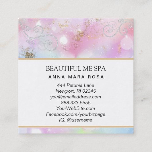 *～*美しいレインボー金ゴールド名グランジ刺 スクエア名刺 (裏面)