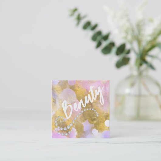 *～*美しいレインボー・ゴールドフォイル・スクリプト名刺 スクエア名刺 (スタンド正面)