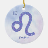 美しいレオ星占いサインパーソナライズされたパープル セラミックオーナメント (正面)