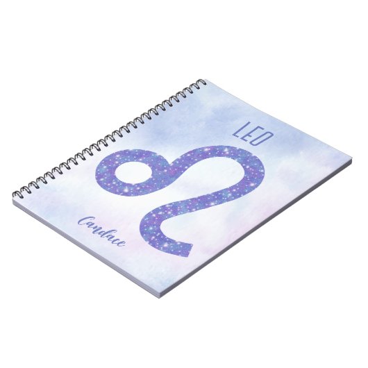 美しいレオ星占いサインパーソナライズされたパープル ノートブック (左側)