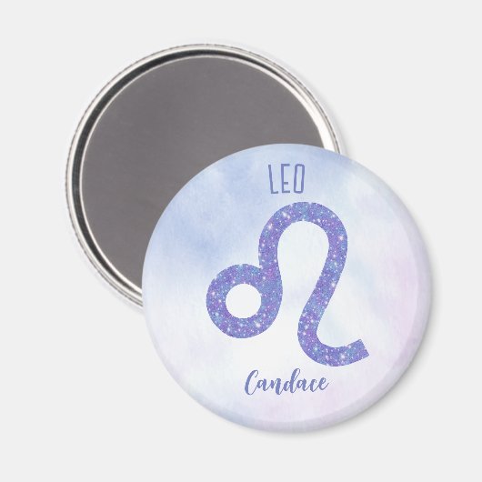 美しいレオ星占いサインパーソナライズされたパープル マグネット (正面/裏面)