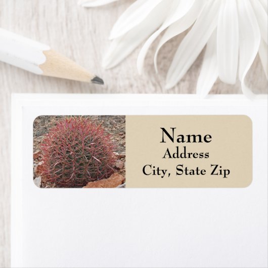 美しいレッドバレルサボテン砂漠の植物のアドレス ラベル (インサイチュ)