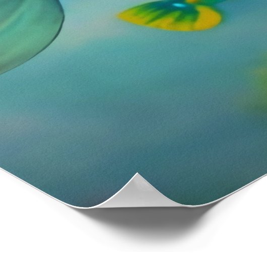 美しいレッドヘッドマーメイドスイミングリーフ ポスター (角)