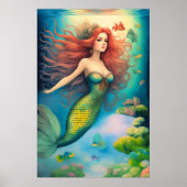 美しいレッドヘッドマーメイドスイミングリーフ ポスター (正面)