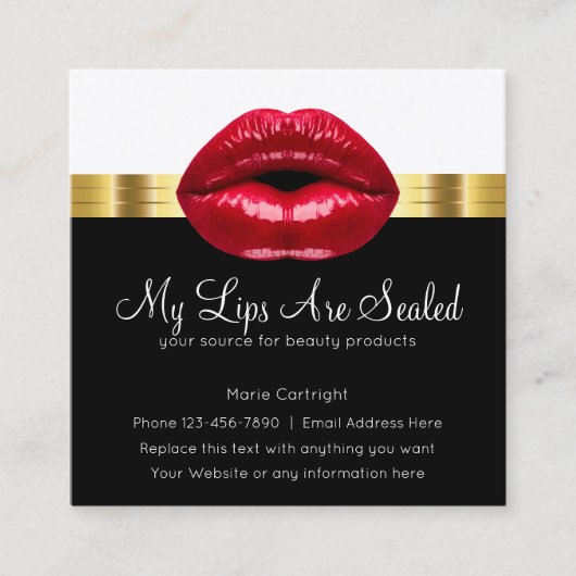 美しいレッドリップクラッシーゴールドフォイルルック スクエア名刺 (正面)