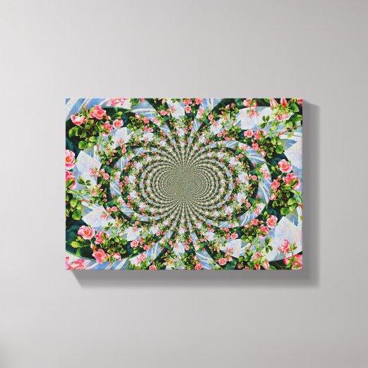 美しいレトロなピンクの赤いバラの水色フローラ キャンバスプリント (正面)