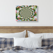 美しいレトロなピンクの赤いバラの水色フローラ キャンバスプリント (インサイチュ (寝室))