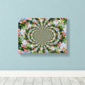 美しいレトロなピンクの赤いバラの水色フローラ キャンバスプリント (インサイチュ (ウッドフロア))