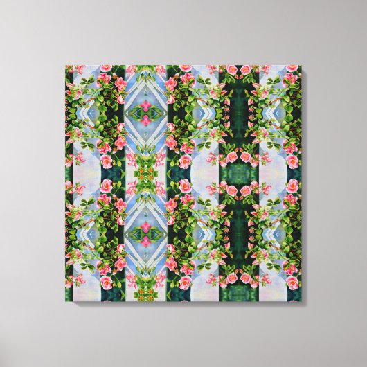 美しいレトロなピンクの赤いバラの水色フローラ キャンバスプリント (正面)