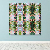 美しいレトロなピンクの赤いバラの水色フローラ キャンバスプリント (インサイチュ (ウッドフロア))