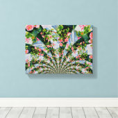 美しいレトロなピンクの赤いバラの水色フローラ キャンバスプリント (インサイチュ (ウッドフロア))