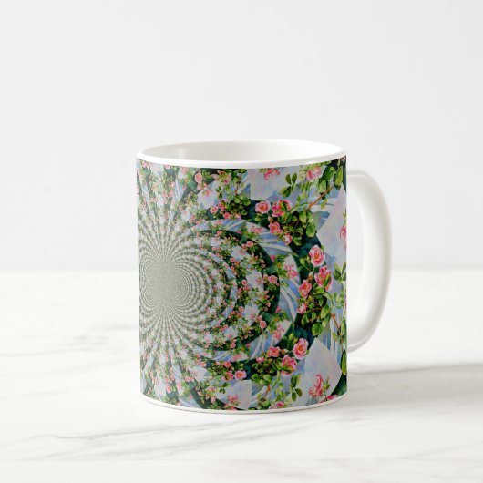美しいレトロなピンクの赤いバラの水色フローラ コーヒーマグカップ (正面右)