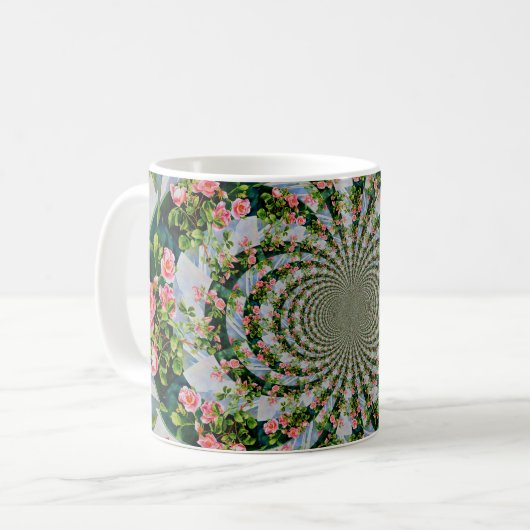 美しいレトロなピンクの赤いバラの水色フローラ コーヒーマグカップ (正面左)