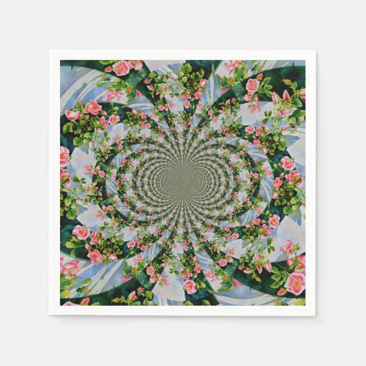 美しいレトロなピンクの赤いバラの水色フローラ スタンダードカクテルナプキン (正面)