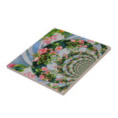 美しいレトロなピンクの赤いバラの水色フローラ タイル (側面)