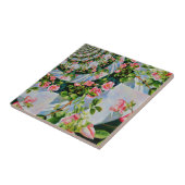 美しいレトロなピンクの赤いバラの水色フローラ タイル (側面)