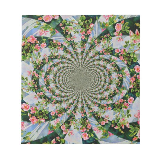 美しいレトロなピンクの赤いバラの水色フローラ ノートパッド (正面)