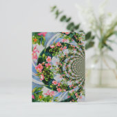 美しいレトロなピンクの赤いバラの水色フローラ ポストカード (スタンド正面)