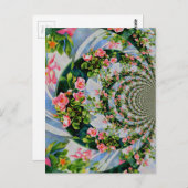 美しいレトロなピンクの赤いバラの水色フローラ ポストカード (正面/裏面)