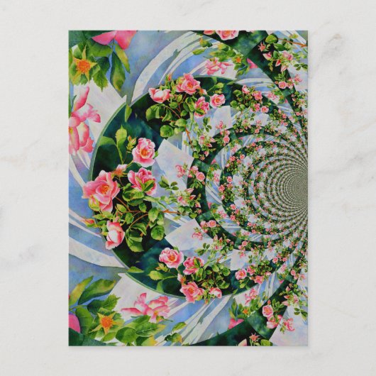 美しいレトロなピンクの赤いバラの水色フローラ ポストカード (正面)