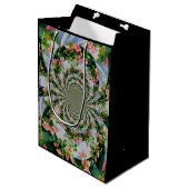 美しいレトロなピンクの赤いバラの水色フローラ ミディアムペーパーバッグ (正面アングル)