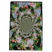 美しいレトロなピンクの赤いバラの水色フローラ ミディアムペーパーバッグ (裏面)